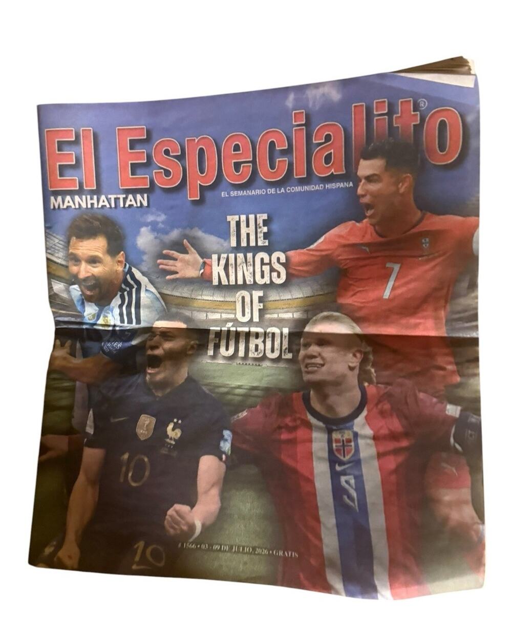 El Especialito Newspaper Kings of Futbol Cover Messi Mbappe Ronaldo Spanish